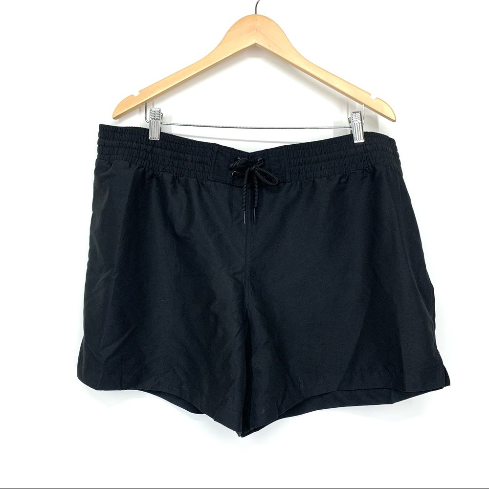 Kona Sol Solid Black Pull On Swim Shorts Drawstring & Slit Hem Nwt Size 16W/18W